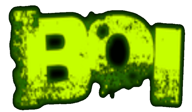 Green "BOI" text with a rough texture.