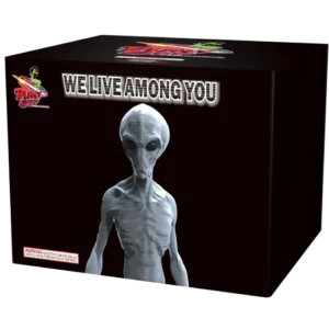 Alien figure with "We Live Among You.
