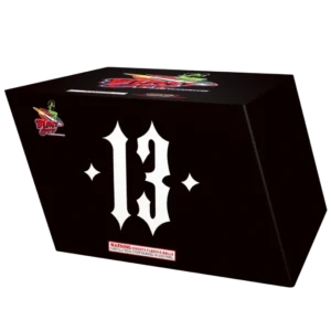 Black box with stylized white "13" design.