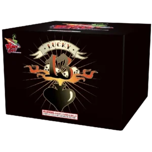 Fireworks box labeled "Lucky 13" design.