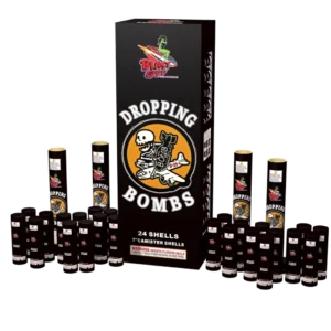 Fireworks package labeled "Dropping Bombs" with shells.