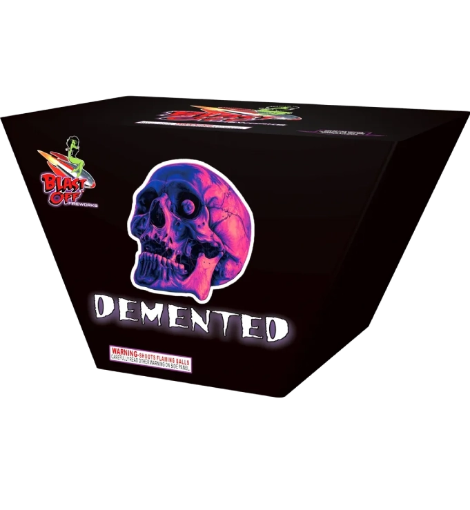 Firework box with colorful skull design.